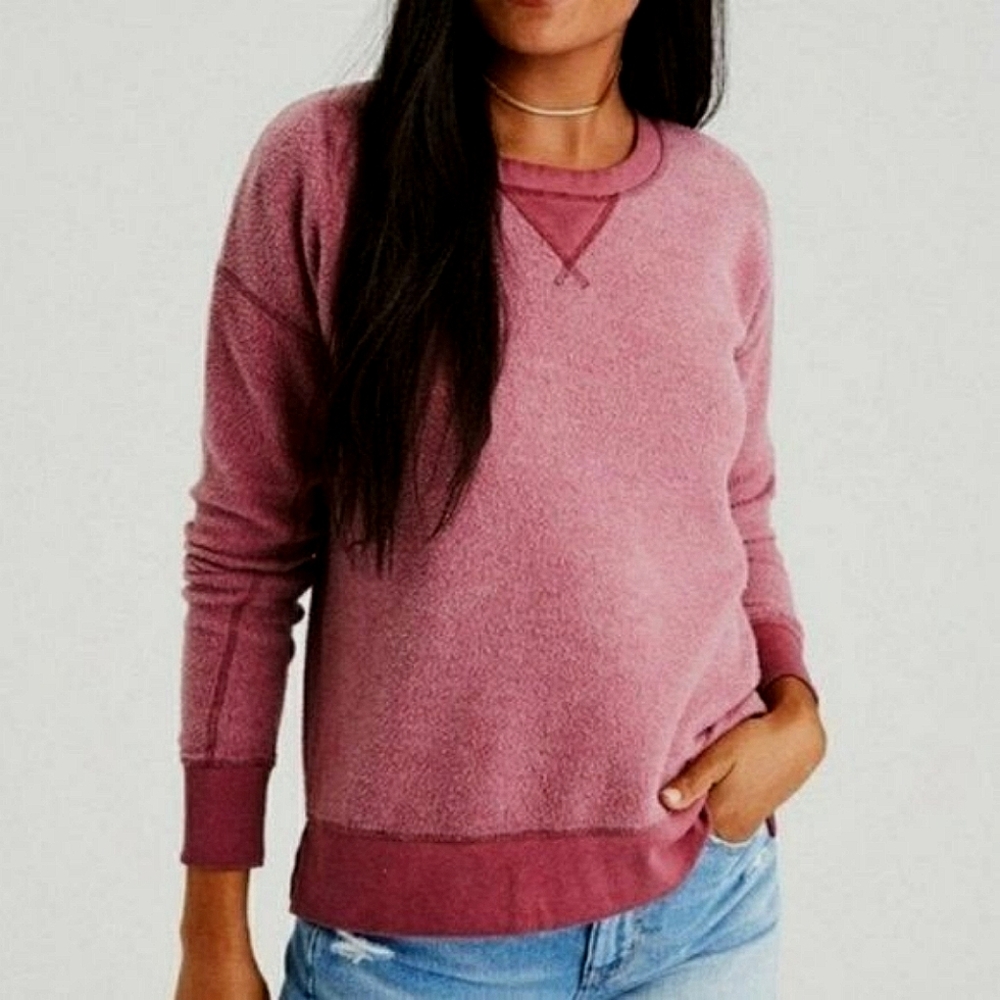American Eagle Women's Reverse Fleece Crewneck Sweatshirt Rose Colored Size M